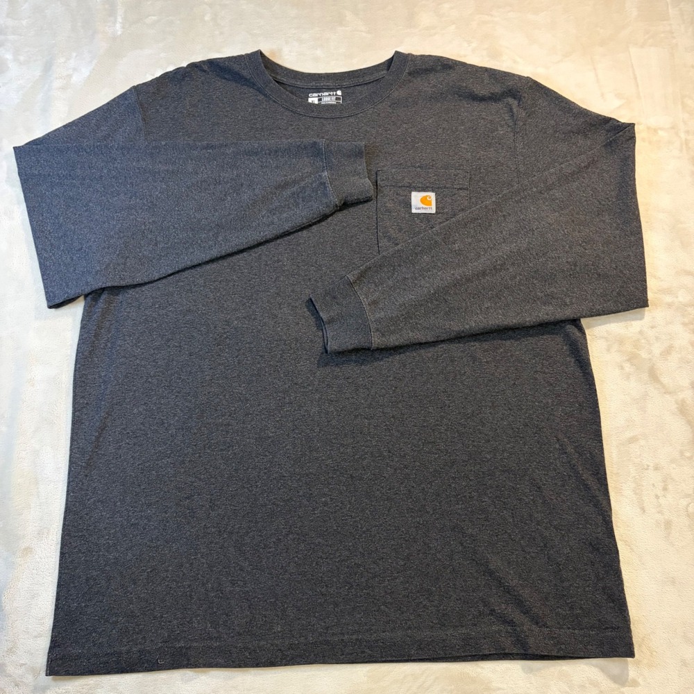 Carhartt Mens Loose Fit Long Sleeve Pocket T-Shirt Charcoal Gray XL TK0126-M